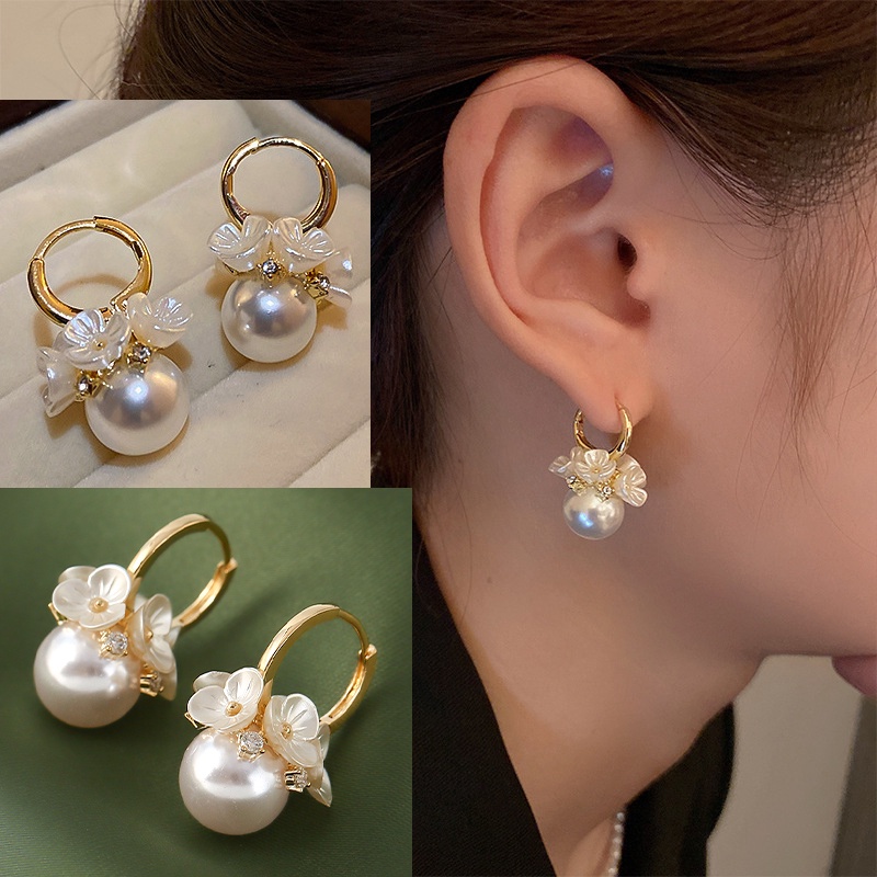 Bông Tai Hoa ĐíNh HạT NgọC Trai Giả Dễ Thương