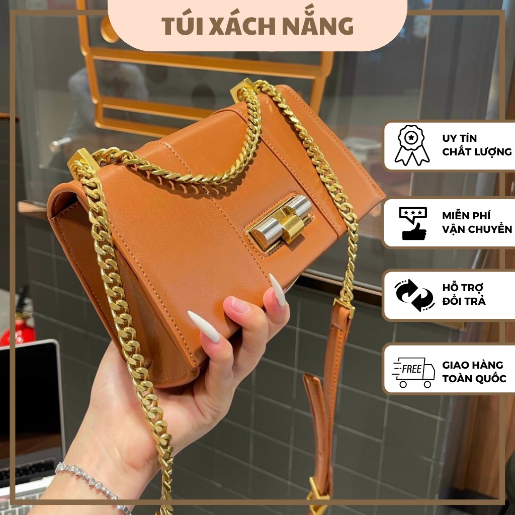 Túi xách giá sập sàn túi xách deo cheo nữ đẹp khóa ngang gập đeo chéo hàn quốc màu nâu TÚI XÁCH NẮNG - E22