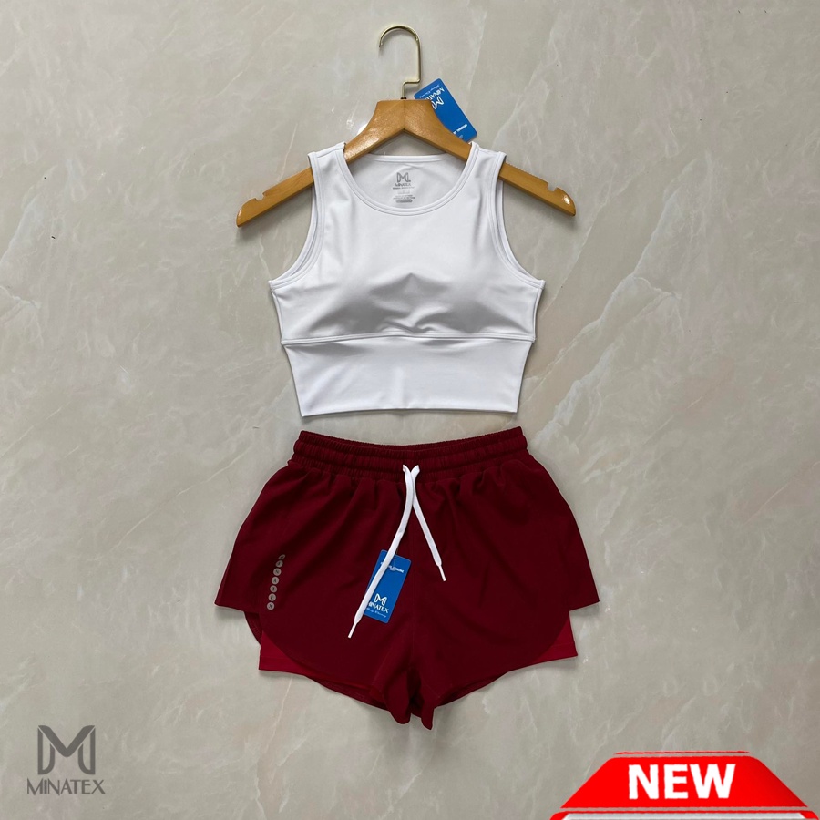 Set bra tập gym yoga sát nách dáng áo croptop quần đùi 2 lớp kèm mút ngực Minatex