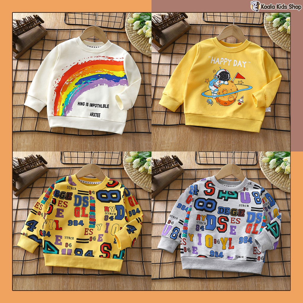 Áo nỉ da cá dài tay bé trai Áo sweater thu đông cho bé 2-8 tuổi