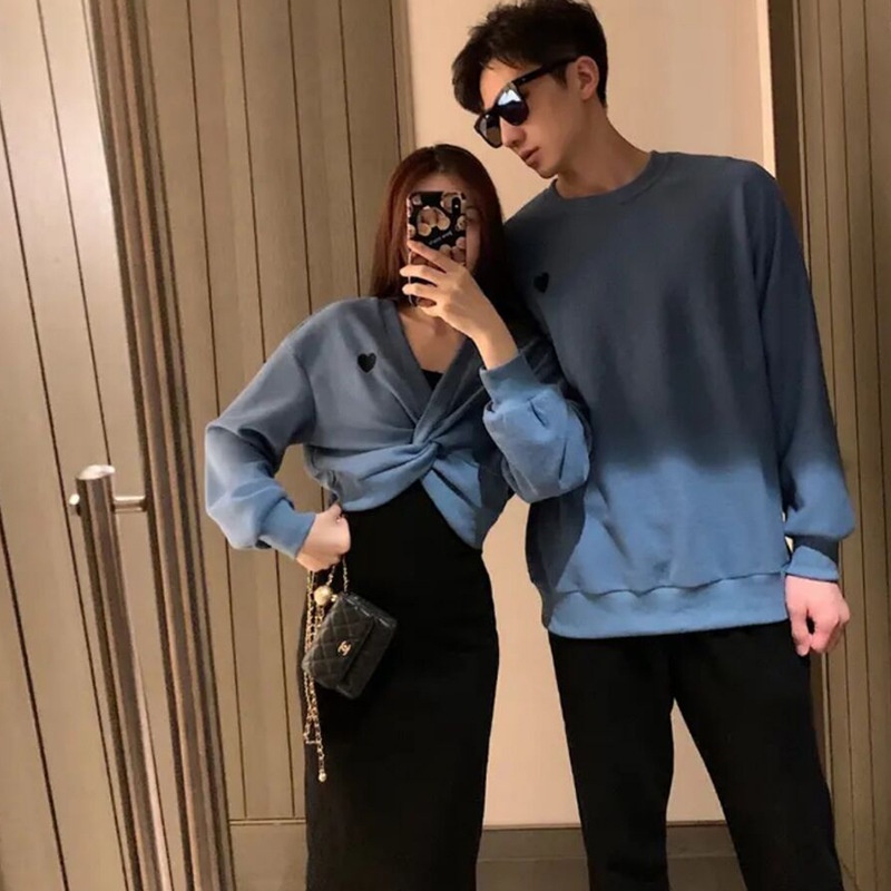Set đôi áo nam váy nữ 2 món thêu hình trái tim chất vải cao cấp hàng Quảng Châu COUPLELOVE C037