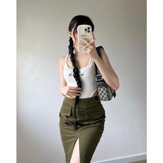 Chân váy midi RÊU xẻ giữa