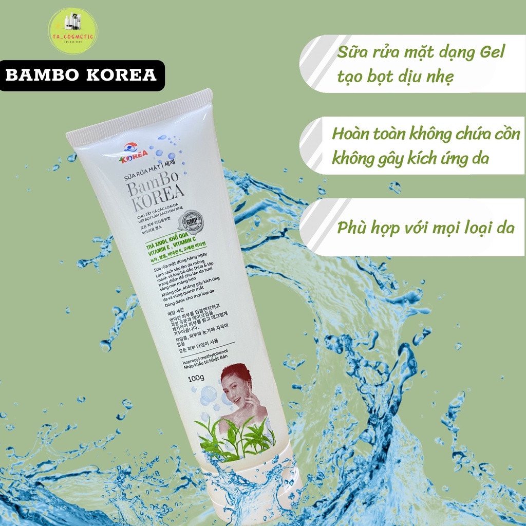 SỮA RỬA MẶT BAMBO KOREA CHIẾT XUẤT TRÀ XANH, KHỔ QUA, VITAMIN E, VITAMIN C HỢP MỌI LOẠI DA HÀNG HIỆU CHÍNH HÃNG