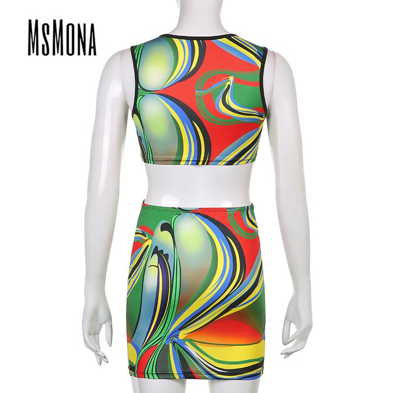 MsMona Đầm Mini Không Tay Cổ Chữ U Lưng Thấp In Họa Tiết Nhiều Màu Sắc Thời Trang 2022 Quyến Rũ Cho Nữ
