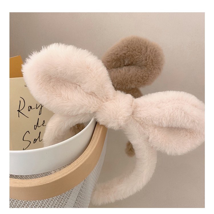 Plus Băng Đô Cài Tóc Tai Thỏ Phối Lông Dễ Thương Dùng Rửa Mặt / Rửa Mặt