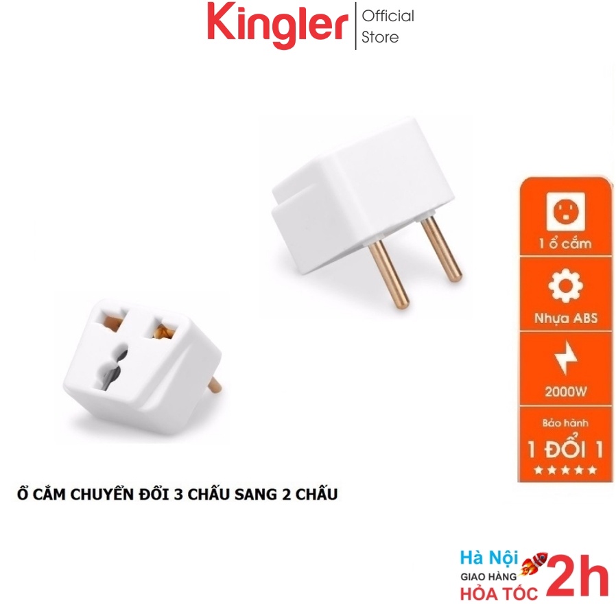 Ổ Cắm, Đầu Chuyển Đổi Phích Điện 3 Chân Sang 2 Chân, Ổ Cắm Chống Cháy Đa Năng, Tiện Dụng, An Toàn. Kingler 8611