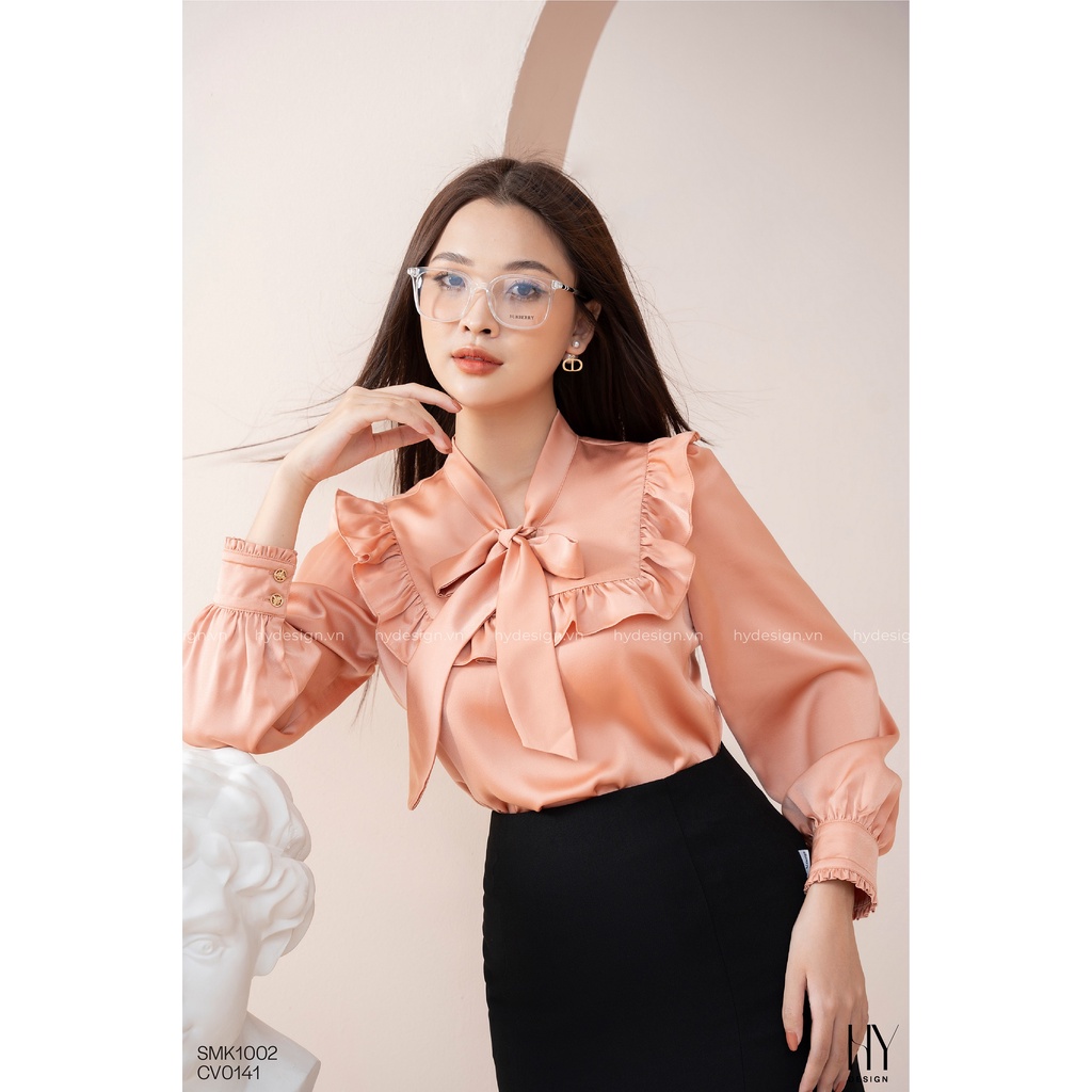 Áo sơ mi cách điệu nơ cổ thanh lịch sang trọng - SMK100