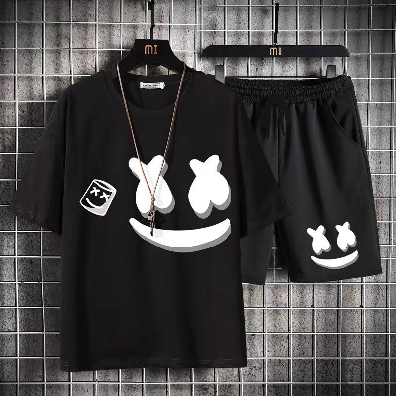 Đồ bộ thể thao nam mẫu in hình mặt cười chất thun lạnh mềm mịn thoáng mát