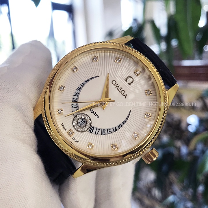 Đồng hồ Nam Omega OMG06 Trăng khuyết Dây da cao cấp, Mặt Sapphire chống xước, chống nước thẻ bảo hành 12 Tháng
