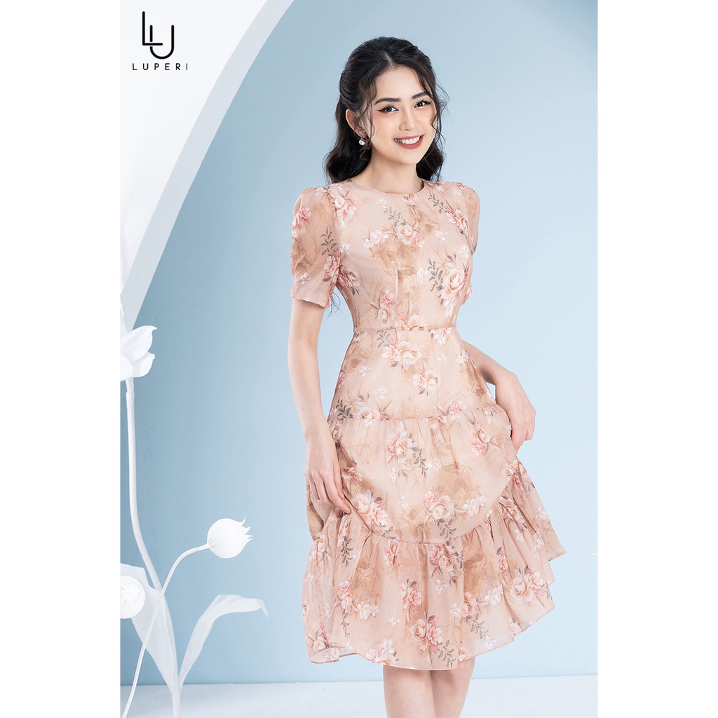 Đầm Maxi Tơ Hoa Luperi LFV3289 xếp tầng dài qua gối may 2 lớp lót tinh tế cho nàng dạo phố đi biển mặc đi làm