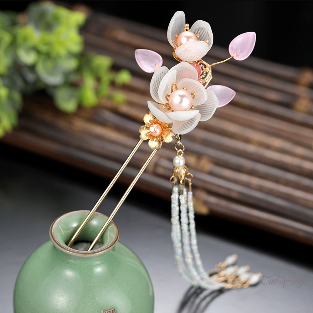 GETNOIVAS Trâm Cài Tóc Chữ U Đính Hoa Ngọc Trai Giả Phong Cách Trung Hoa Không Phai Màu Bằng Hợp Kim Dùng Hóa Trang / Tiệc Tùng