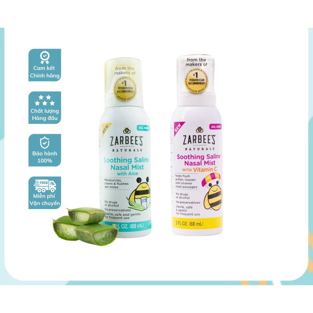 Xịt Mũi Lô Hội / Vitamin C ZARBEE'S Mỹ 88ml Dạng Phun Sương Cho bé từ sơ sinh - người lớn