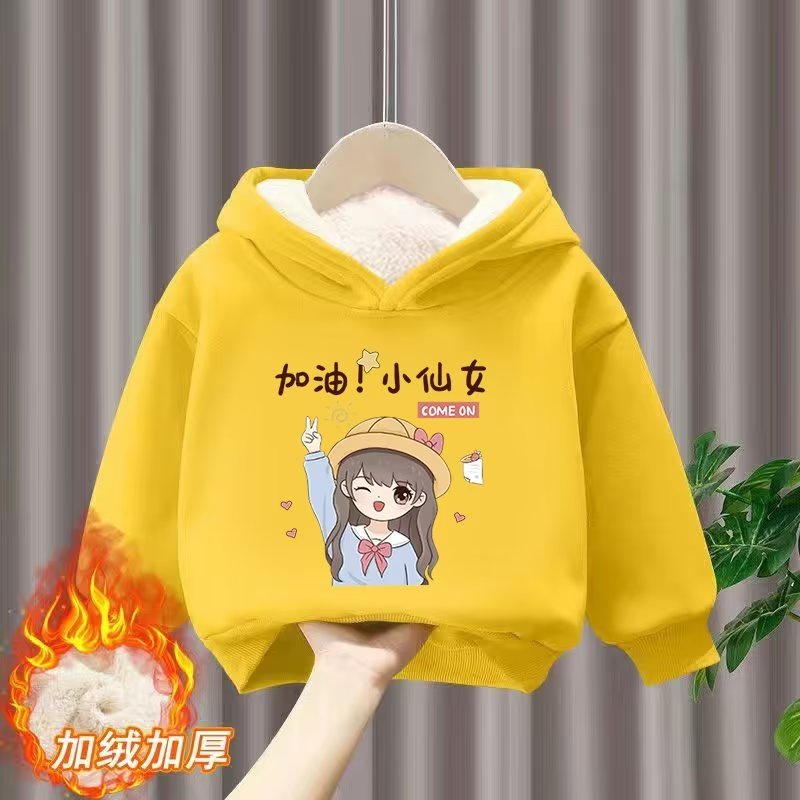 Áo Hoodie Lót Lông Cừu Dày Dặn Thời Trang Mùa Thu Cho Bé Gái