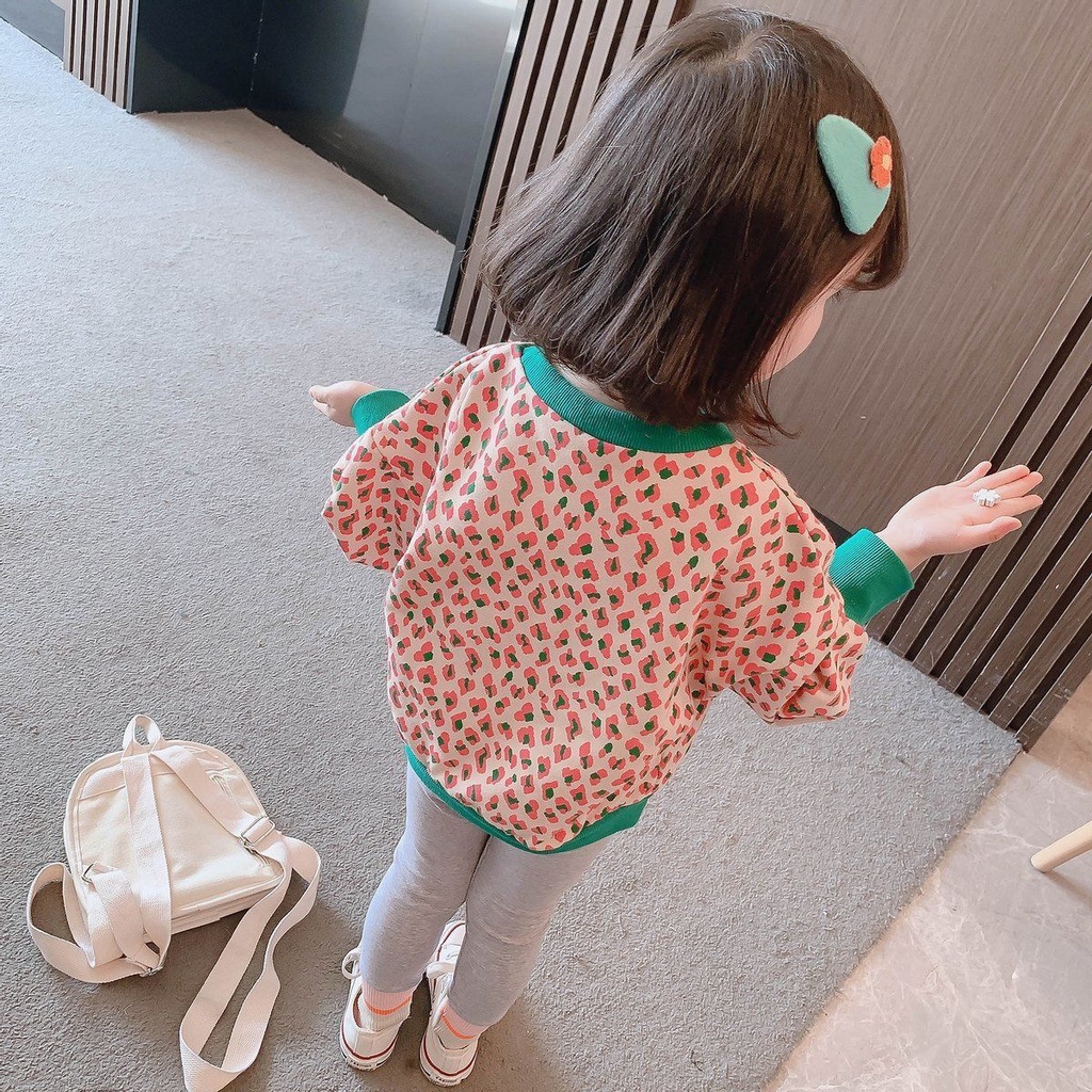 Áo Sweater Tay Dài In Họa Tiết Da Báo Phong Cách Phương Tây Thời Trang Xuân Thu Cho Bé Gái