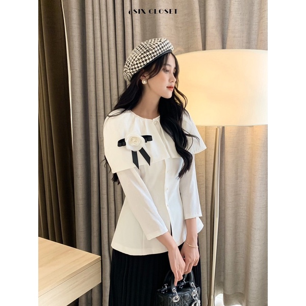 Áo AKI cổ mây dài tay tặng kèm hoa cài áo