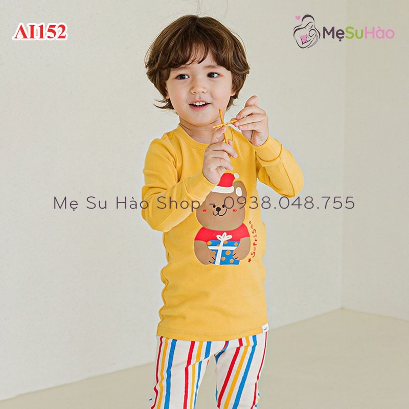 Bộ dài tay trẻ em thun Cotton Nỉ Nhung dày dặn ấm, mẫu Gấu áo vàng hãng Cordi-i nội địa Hàn mã AI152