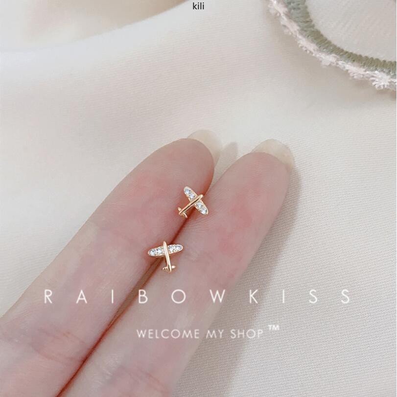 Bông Tai Mạ Bạc 925 Hình Cỏ Bốn Lá Đính Đá Zircon Dễ Thương