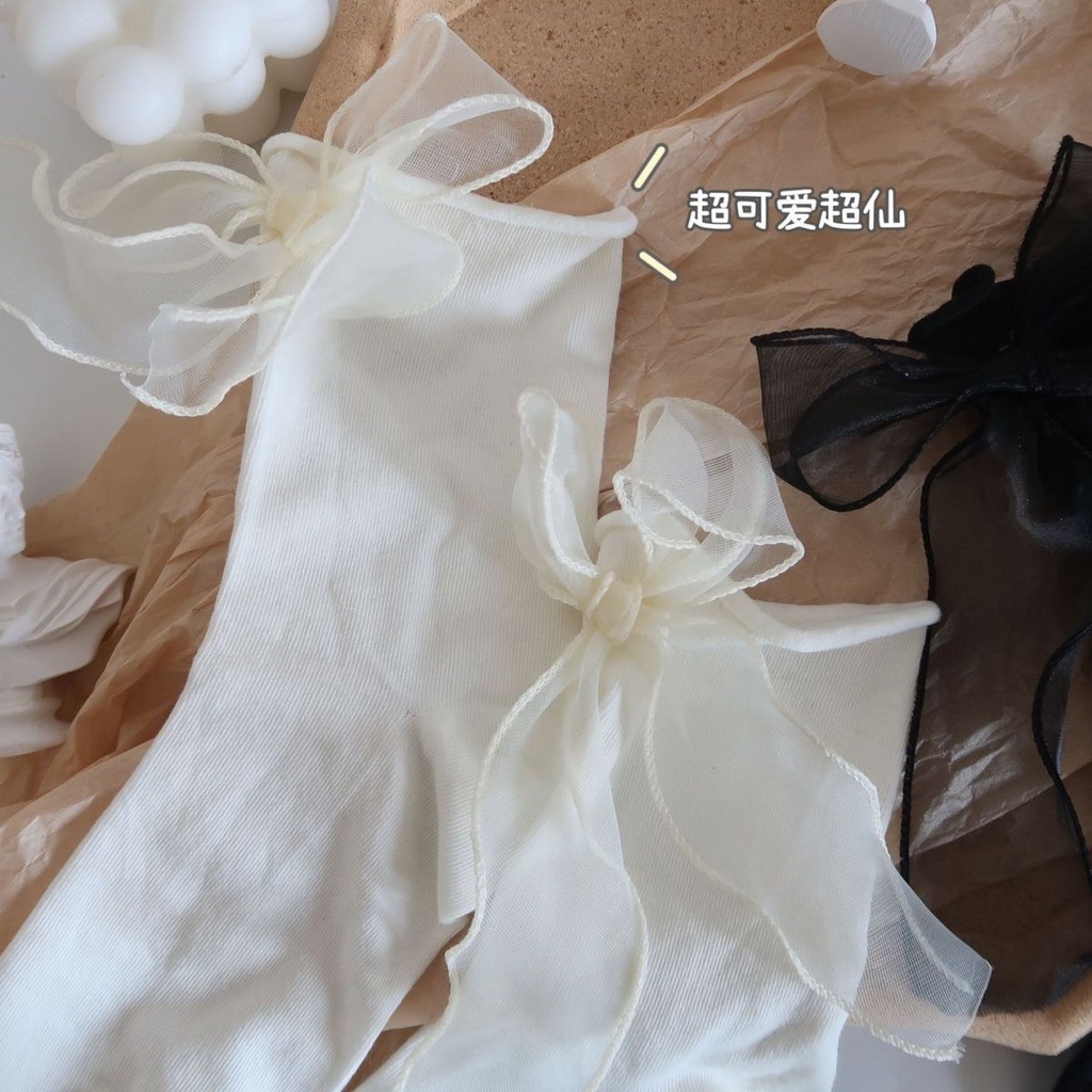 Vớ Mỏng Cổ Cao Đính Nơ Phong Cách Lolita Thời Trang Mùa Hè Xinh Xắn Cho Nữ