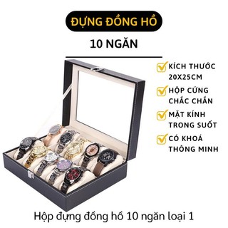 Hộp đựng đồng hồ - hộp bảo quản đồng hồ bọc da 10 ngăn có khóa chốt
