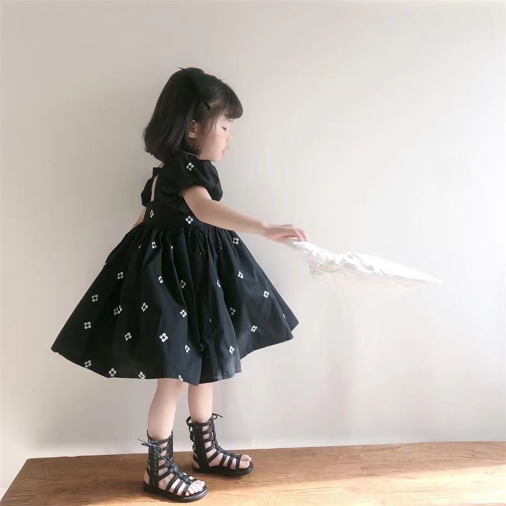 Đầm Công Chúa Mùa Hè Tay Cộc Phồng Họa Tiết Chấm Bi Dễ Thương Cho Bé Gái