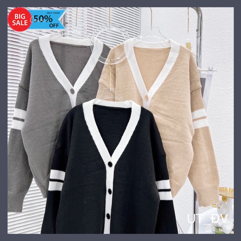SIÊU PHẨM Áo khoác CARDIGAN LEN Quảng Châu Cao cấp tay vạch 4 màu [ Dưới 65kg ]