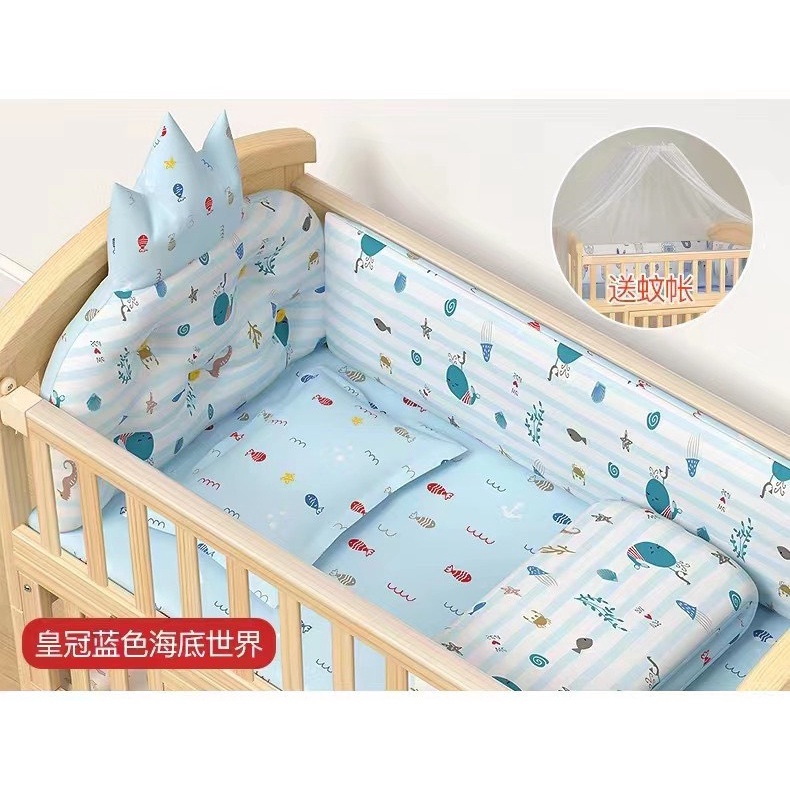 Bộ quây cũi vải cotton Hàn Quốc vương miện có nệm bông