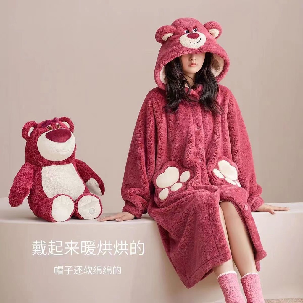 Áo Choàng Tắm Lông Cừu San Hô Dày Dặn Dáng Dài In Họa Tiết Chú Chó Cinnamon / Dâu Tây Thời Trang Thu Đông 2022 Mới
