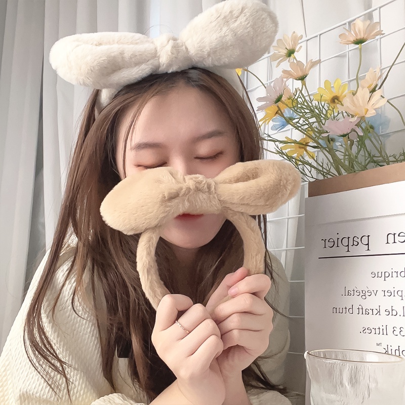 Băng Đô Tai Thỏ Bằng Lông Nhung Màu Sắc Ngọt Ngào Phong Cách Hàn Quốc Cho Nữ