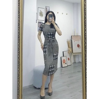 [ Hien VNXK ] Đầm thun midi thun lạnh l,Co Dãn Bốn Chiều, đầm Cổ Tròn Kiểu Dáng Basic VNXK xuất xịn, xuất dư