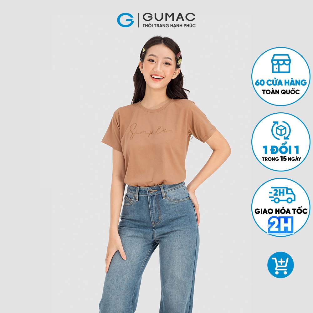 Áo thun nữ GUMAC nhiều màu cổ tròn thêu chữ ATC08016