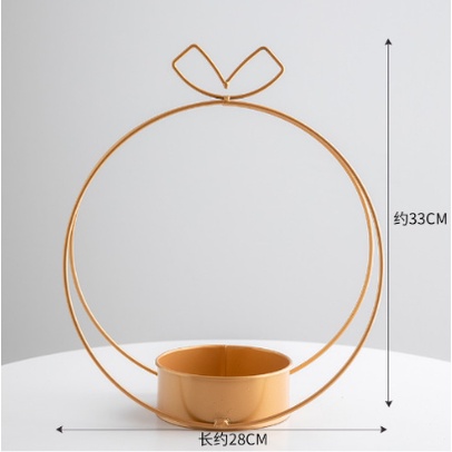 Lẵng hoa sắt decor tròn màu vàng có nơ LAHS2 giỏ hoa treo tường trang trí nhà cửa không kèm hoa
