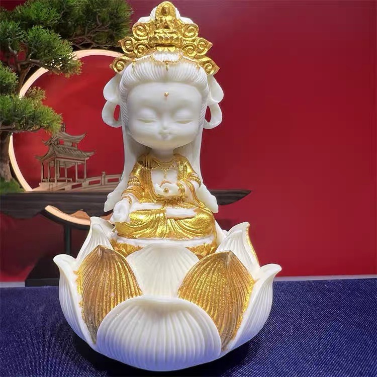 Tượng Quan âm gốm phong thủy trang trí taplo xe ô tô - Tượng phật Quan âm gốm cao cấp