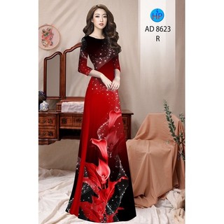Vải may áo dài in 3d hoa xinh