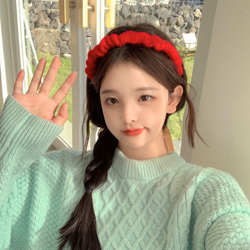 Băng Đô Len Dệt Kim Chống Trượt Xếp Ly Màu macaron Phong Cách Hàn Quốc Cho Nữ