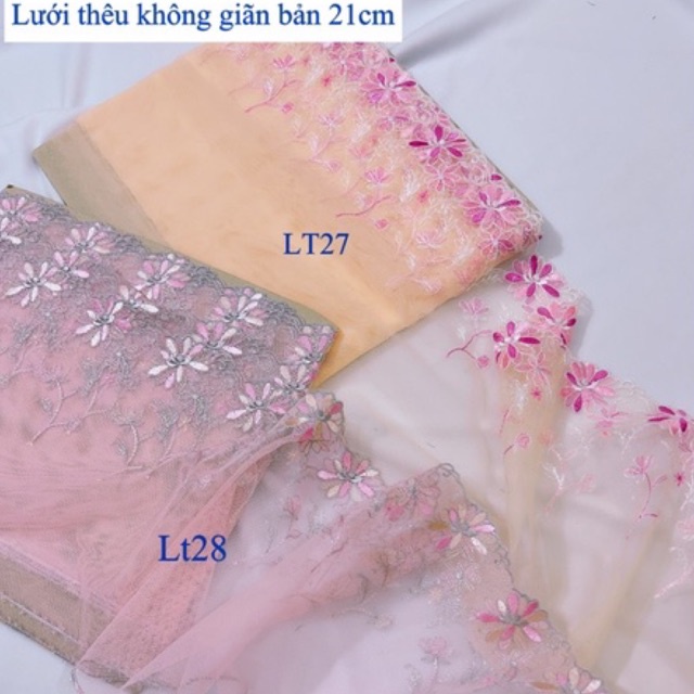 Lưới thêu hoa nhí 2 màu dùng trang trí váy áo, may nội y, đồ ngủ, rèm