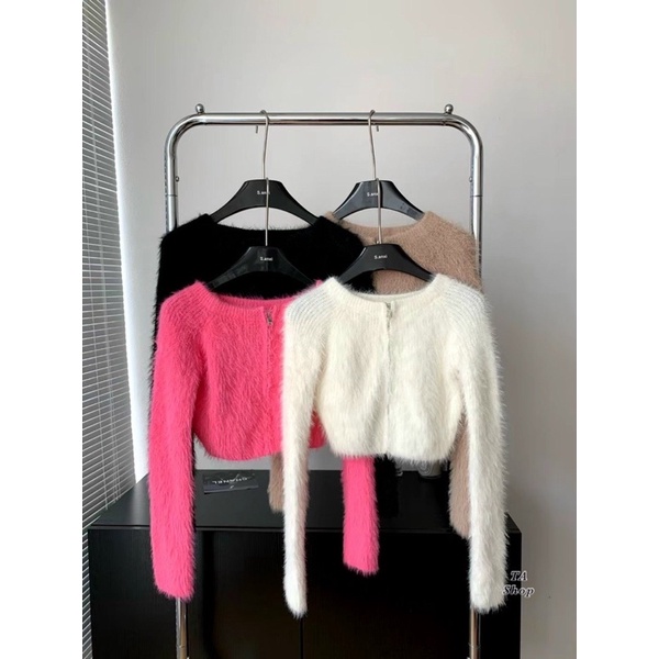 Áo len khoá croptop lông thỏ