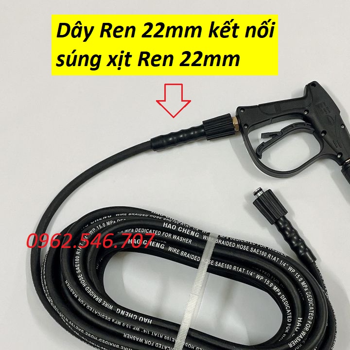 Dây xịt rửa xe áp lực gia đình 10m,15m,20m | dây rửa xe cao cấp lõi thép Taiwan_Ren trong 22mm