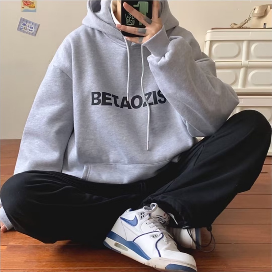 Áo Hoodie Dáng Rộng In Chữ Đơn Giản Phong Cách Hàn Quốc Thời Trang Cho Nam Và Nữ