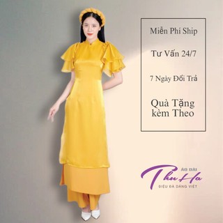 Áo Dài Cách Tân , Tay Bèo Cánh Tiên màu vàng , 4 Tà Chất Lụa Tơ Cao Cấp , Mẫu Mới 2022 , Phom Đẹp Mặc Tôn Dáng CT-04
