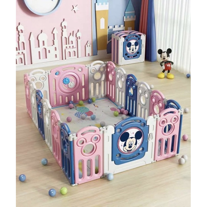 Quây cũi nhựa MOMMYKIDS MINHCHAU mẫu MICKEY 1 Gấp gọn tặng thảm, 100 quả bóng nhựa 5cm or 50 quả 7cm, bảo hành 1 năm