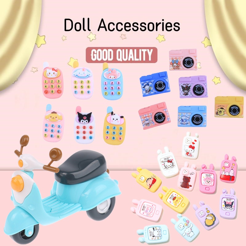 Set 1 / 10 Mô Hình Máy Ảnh / Điện Thoại / Xe Máy Hoạt Hình Thu Nhỏ Trang Trí Nhà Búp Bê DIY
