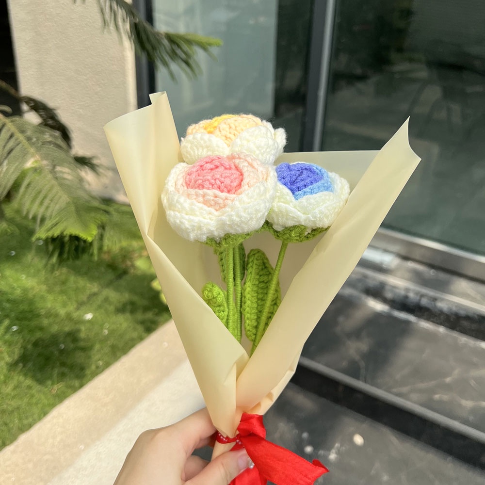 Bó Hoa Tulip Bằng Len Đan Thủ Công Lãng Mạn Trang Trí Ban Công / Phòng Ngủ / Đám Cưới DIY