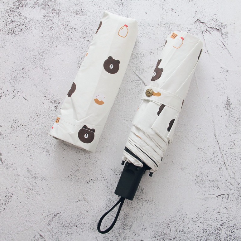 Ô Dù Gấp Gọn Hình Gấu Brown Vải 3 Lớp  hàng chuẩn