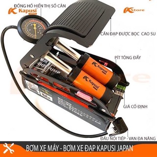 Bơm đạp chân xe máy xe đạp ô tô 2 ống