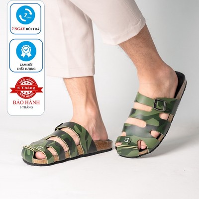 [Bản giới hạn] Rọ - Dép Birken Đế Trấu BIOLINE Camo Rằn Ri Unisex Nam nữ Quai Rọ Lưới Da PU cao cấp