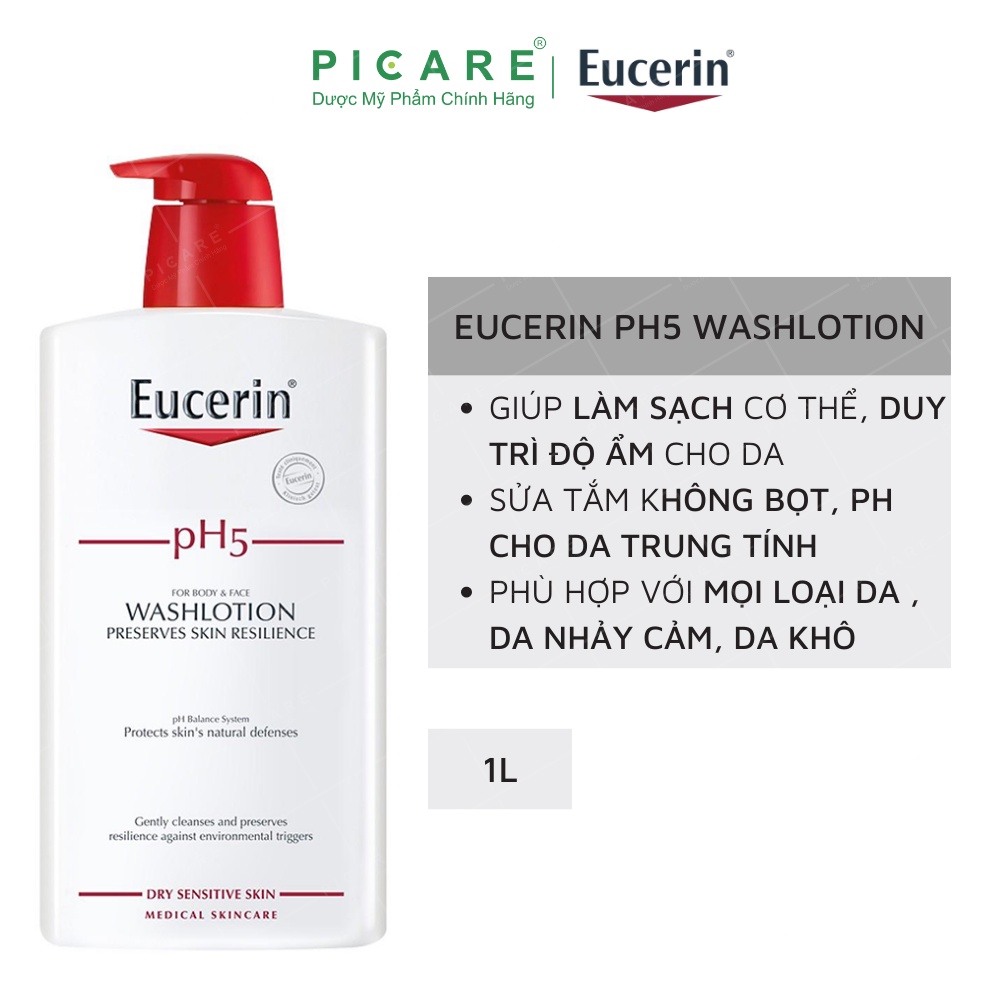 Sữa tắm & rửa mặt dịu nhẹ dành cho da nhạy cảm Eucerin Washlotion pH.5 1000ml