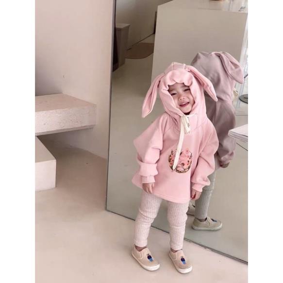 BỘ HODIE MŨ HỒNG TAI THỎ DỄ THƯƠNG CHO BÉ