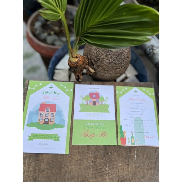 Combo 20 thiệp mời Tân Gia mẫu màu xanh tăng trưởng