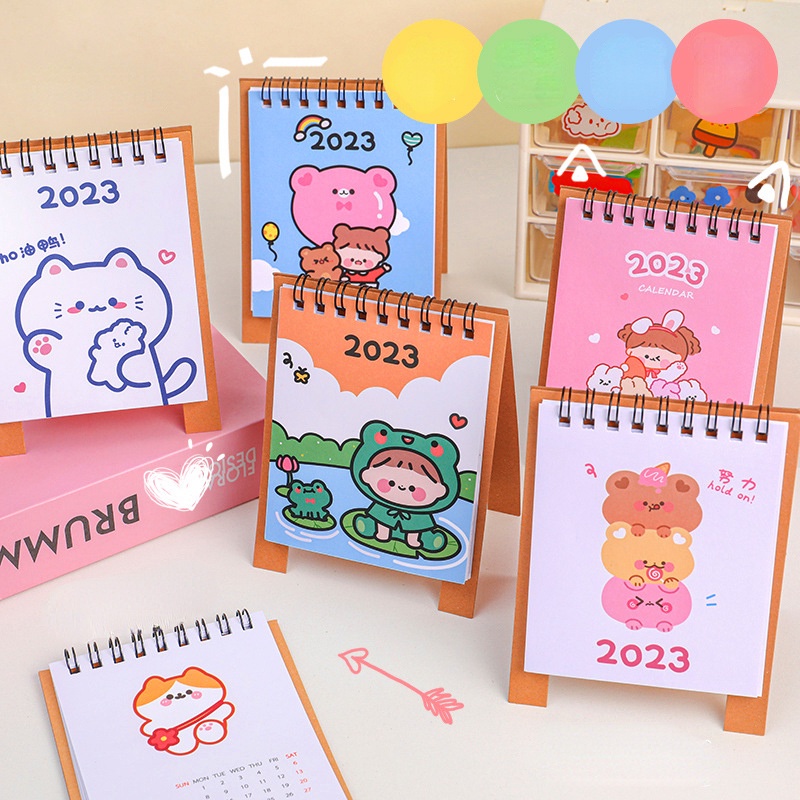 Lịch Để Bàn 2023 Mini Họa Tiết Thỏ / Mèo / Gấu Hoạt Hình Dễ Thương Trang Trí Văn Phòng / Trường Học
