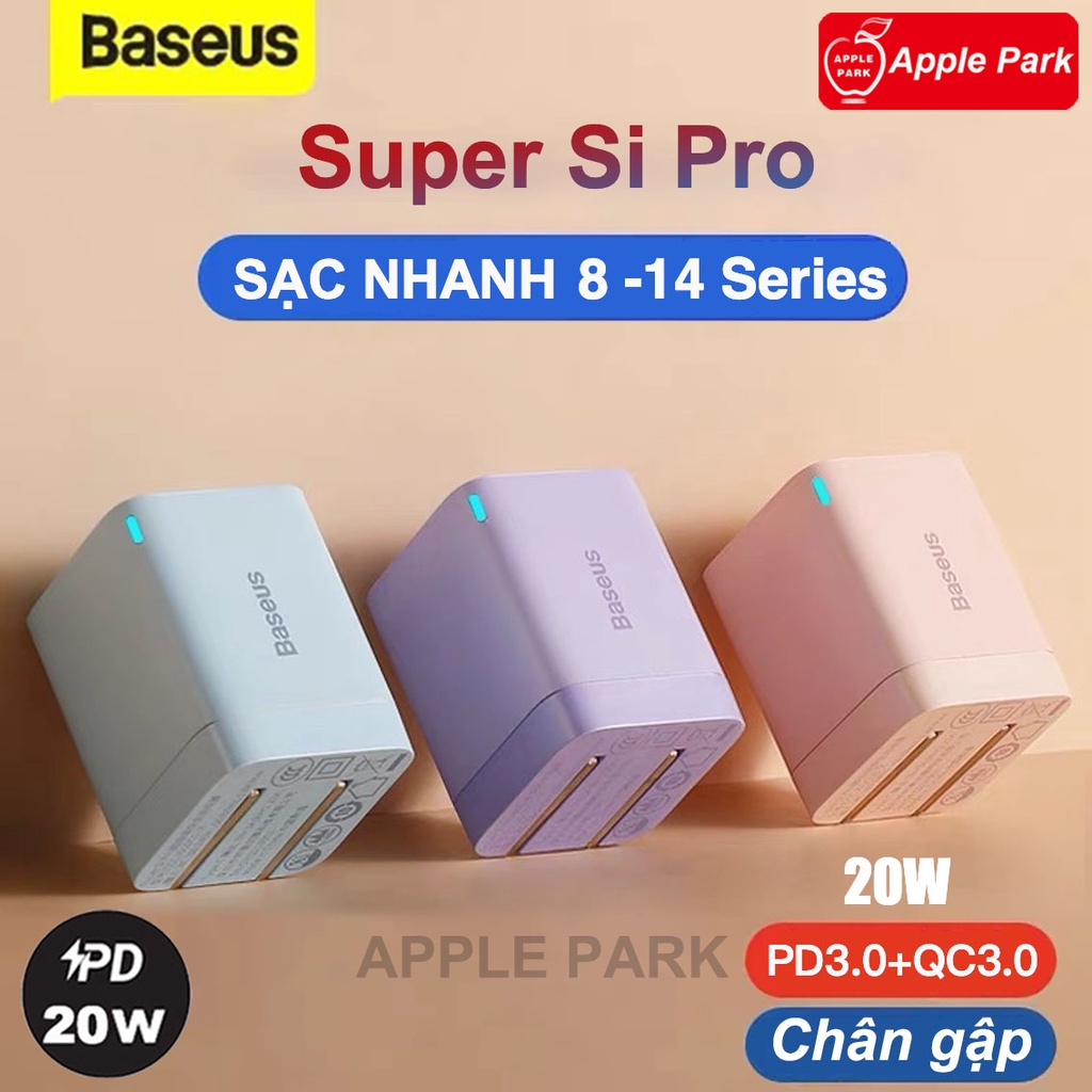 Củ Sạc Nhanh Baseus PD 20W Super Si Pro (Chân gập) PD 3.0, Combo (Cáp+Củ),Cho 13 Pro Max 12 11 Xs X 8P 8 vv